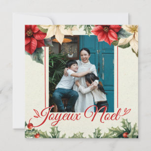 Akvarell Vintage Blommor Röd Poinsettia Hälsningar Julkort