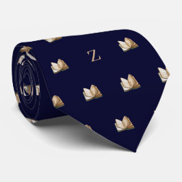 Akvarell Vintage Bok Monogram Initialer Blå Slips