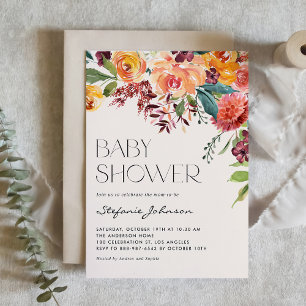 Akvarell Vintage Höst Blommig Bukett Babykalas Inbjudningar