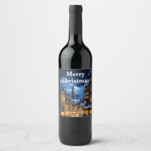 Akvarell Vintage jul vinter by scen Vinflaska Etikett