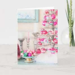 Akvarell Vintage Ornament Julgran Kort