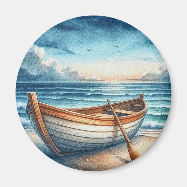 Akvarell Vintage Strand Radbåt Magnet (Framsidan)