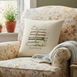 Akvarell Vintageböcker och vilda blommor Kudde