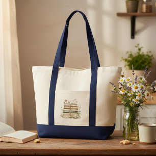 Akvarell Vintageböcker och vilda blommor Tygkasse