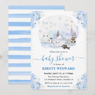Akvarell Vinter Arktiska Djur Baby Shower Inbjudningar