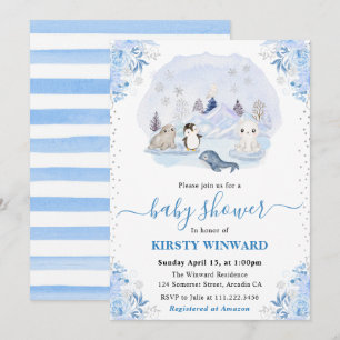Akvarell Vinter Arktiska Djur Baby Shower Inbjudningar