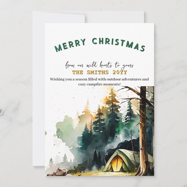 Akvarell Vinter Camping Skog Utomhus Jul Julkort (Framsida)
