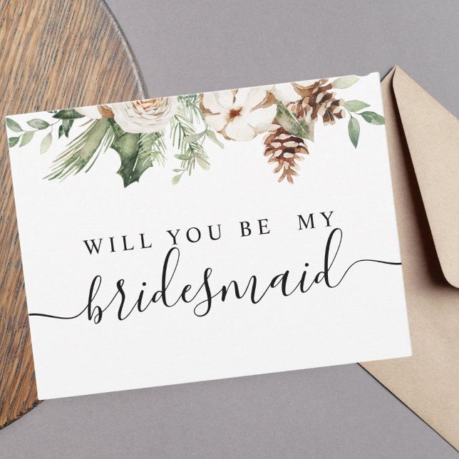 Akvarell Vinter Grön Tall & Vita Blommor Inbjudan Vykort (Skapare uppladdad)