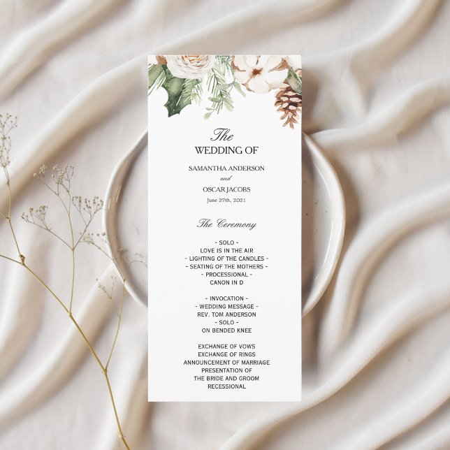 Akvarell Vinter Grön Tall & Vita Blommor Meny (Skapare uppladdad)