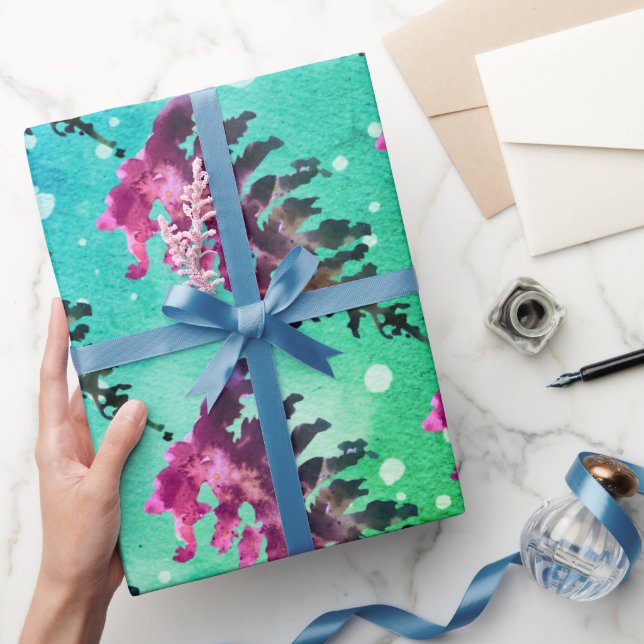 Akvarell Vinter Jul Skog Hjortar Djur W Presentpapper (Gifting)