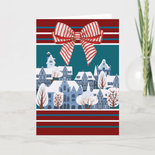Akvarell Vinter Jul Snö By med Slinga Helgkort