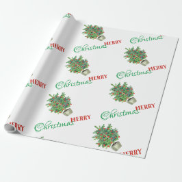 Akvarell Vinter Julgran God Jul Presentpapper