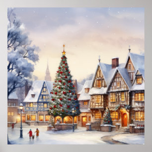 Akvarell Vinter Scen Julby Poster