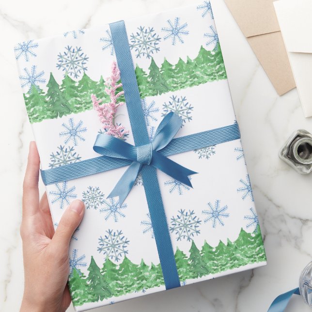 Akvarell Vinter Snö och Träd Presentpapper (Skapare uppladdad)