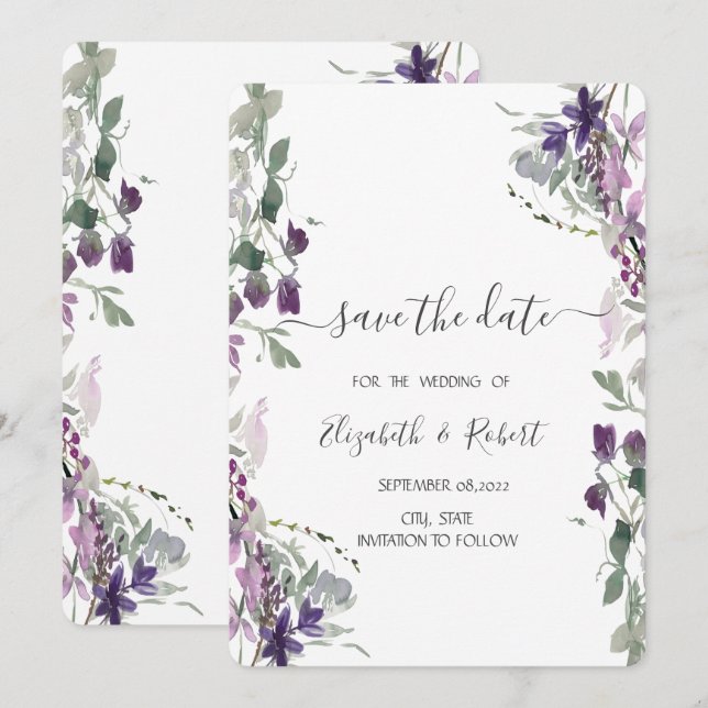 Akvarell Violett Vildblomma Spara Datum Datumet (Fram/baksida)