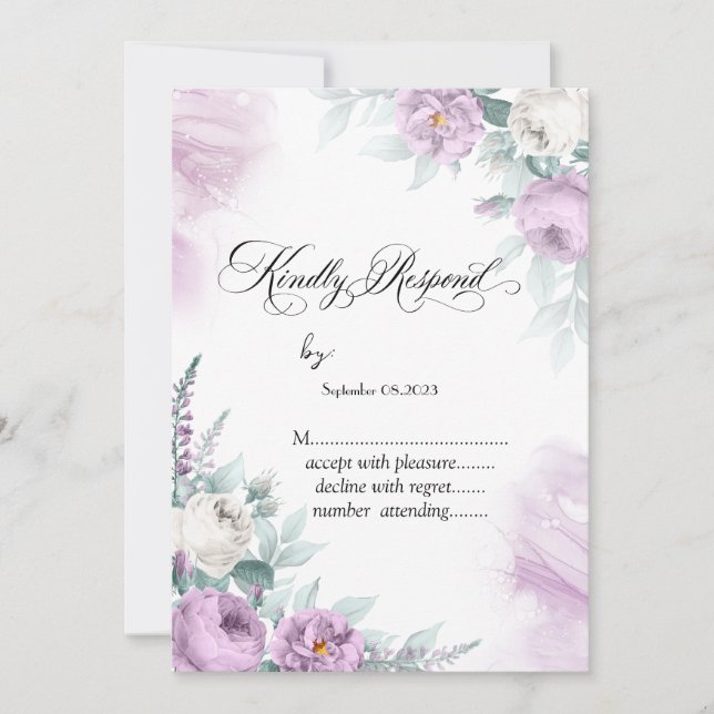 Akvarell Violetta Rosor Prickar RSVP Inbjudningar (Framsida)