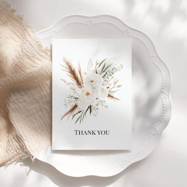 Akvarell Vit Bohemsk Blommig Boho Bröllop Tack Kort (Watercolor White Bohemian Floral Boho Wedding Thank You Card)