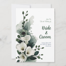 Akvarell Vit Calla Lily Salvia Grön Minimalistisk Inbjudningar