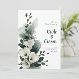 Akvarell Vit Calla Lily Salvia Grön Minimalistisk Inbjudningar