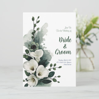 Akvarell Vit Calla Lily Salvia Grön Minimalistisk Inbjudningar