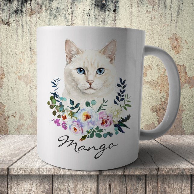 Akvarell Vit Katt Kaffemugg (Skapare uppladdad)