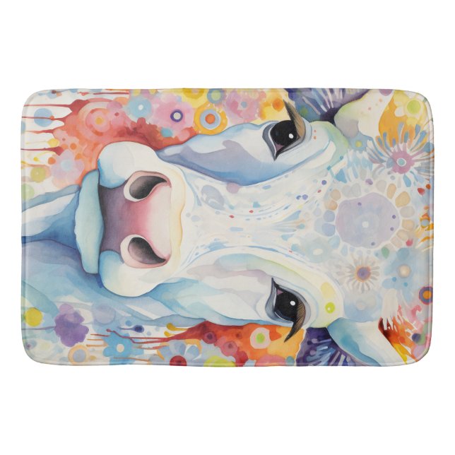 Akvarell Vit Ko Bubbleglad Mjuk Badrumsmatta (Framsidan)