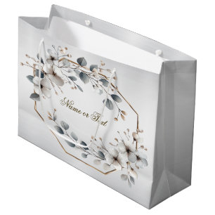Akvarell Vita Blommor Guld Ram Silver Teal
