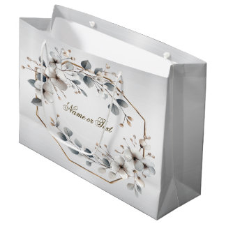 Akvarell Vita Blommor Guld Ram Silver Teal