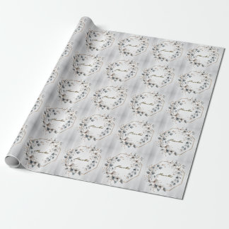 Akvarell Vita Blommor Guld Ram Silver Teal Presentpapper