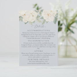 Akvarell vita blommor, ljust pastellblå tilläggskort