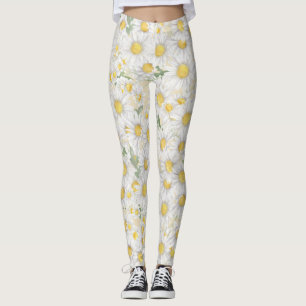 akvarell vita blommor mönster leggings
