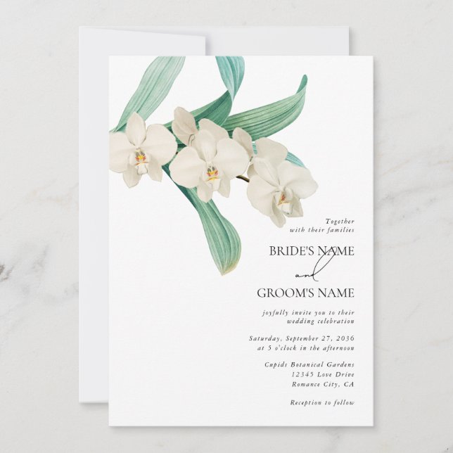 Akvarell Vita Orkidéer Blommig Bröllop Inbjudningar (Framsida)
