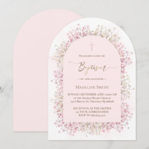 akvarell vita rosa blommor Dop Inbjudningar