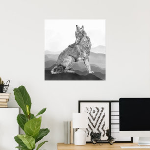 Akvarell Vrålande Coyote Djur Konst Poster