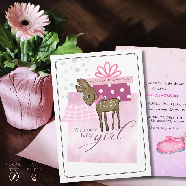 Akvarell Whimsical Fawn Deer Baby Shower  Inbjudningar (Watercolor Whimsical Fawn Deer Baby Shower Invitation)