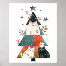 Akvarell Whimsical Katter Julgran