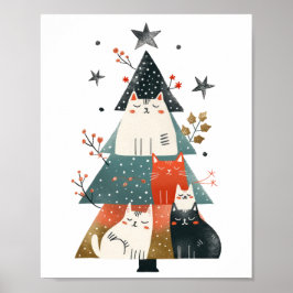Akvarell Whimsical Katter Julgran Poster
