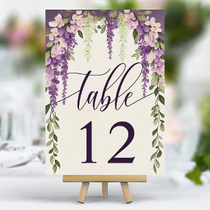 Akvarell Wisteria Blommig Kalligrafi Bröllop Bordsnummer