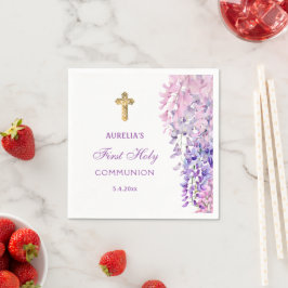 Akvarell Wisteria Första Kommunion Pappersservett