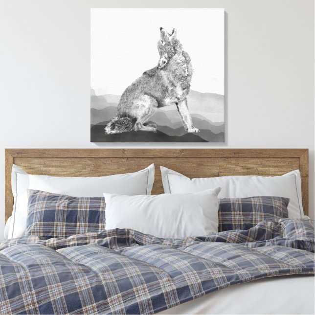 Akvarell Ylande Coyote Djur Konst Canvastryck (Insitu (sovrum))