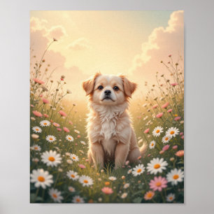 Akvarell Yorkshire Terrier i blomsterfält Vägg  Poster