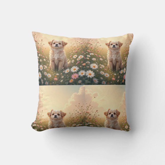 Akvarell Yorkshireterrier i blomsterfält Vägg Kudde (Framsida)