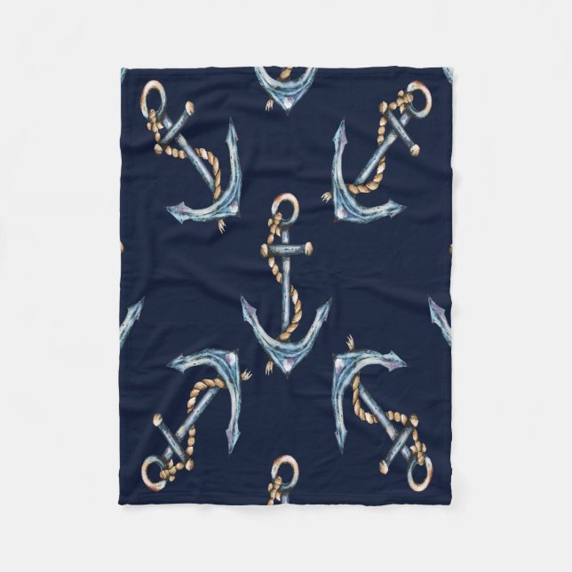 Akvarellankare Navy Blue   Fleecefilt (Framsidan)