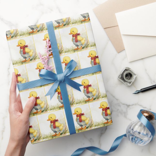 Akvarellankunge i denimoverall presentpapper (Gifting)