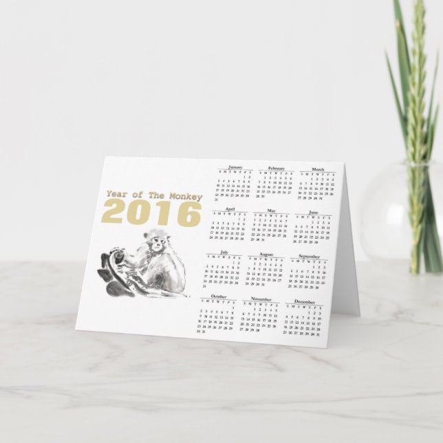 Akvarellapa Kinesiska Nyår 2016 Kalender Helgkort (Framsida)