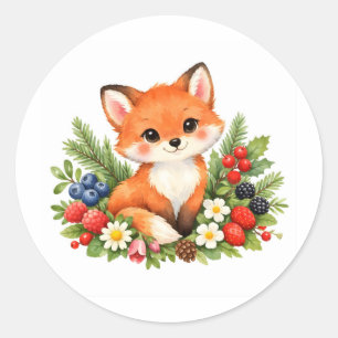 Akvarellbabyrev med bär och blommor  runt klistermärke