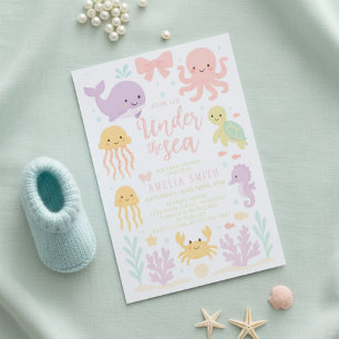 akvarellbåge under havet baby shower inbjudningar