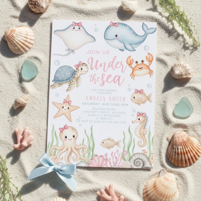 akvarellbåge under havet baby shower inbjudningar (Skapare uppladdad)