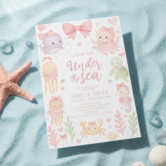 akvarellbåge under havet baby shower inbjudningar (Skapare uppladdad)