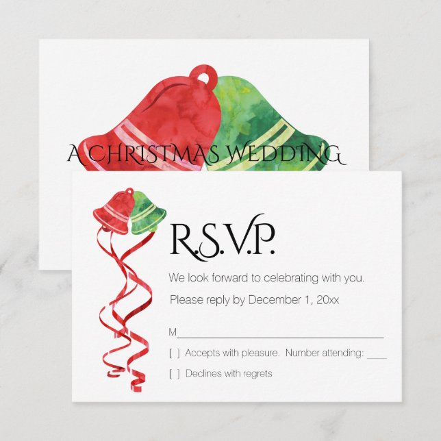 Akvarellbjällror/Julbröllop /RSVP-kort Inbjudningar (Fram/baksida)